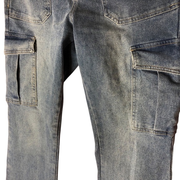 Forever 21 Cargo Flare Denim Jeans Sz 27 (29X33) High Rise Light Casual Grunge - Picture 6 of 9